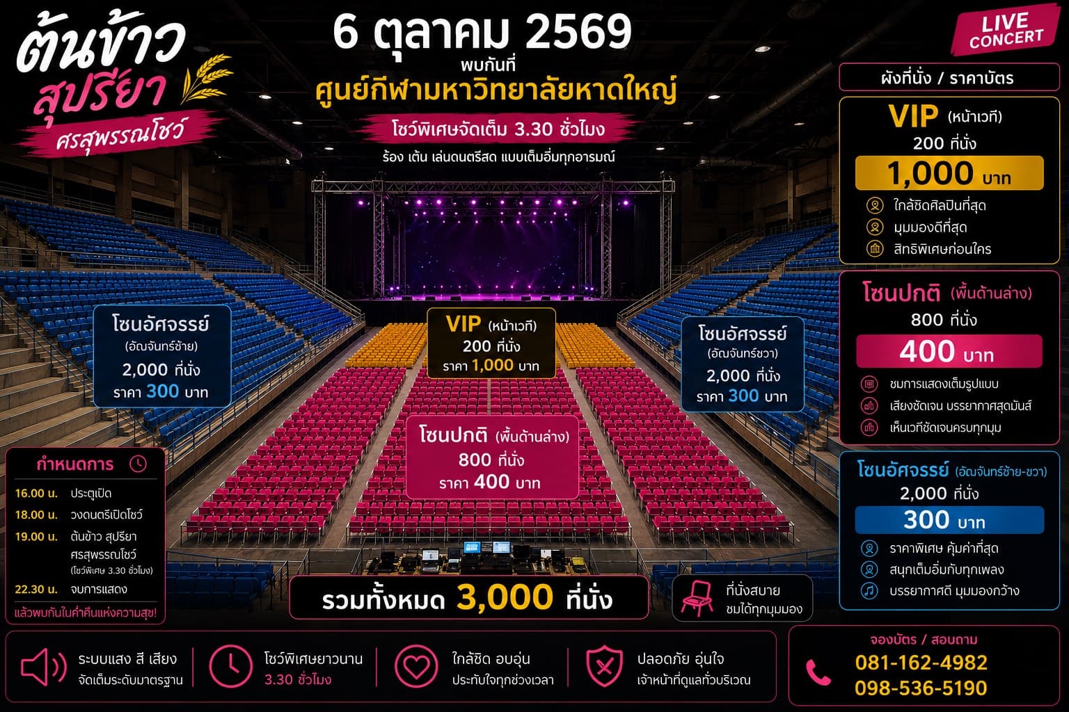 ผังที่นั่งและราคาบัตรคอนเสิร์ต
